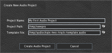 create new audio project dialog